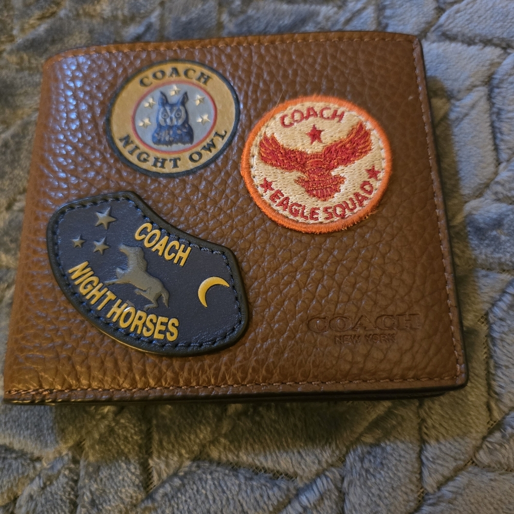 Coach Brown Leather Card Holder with Embroidered Patches